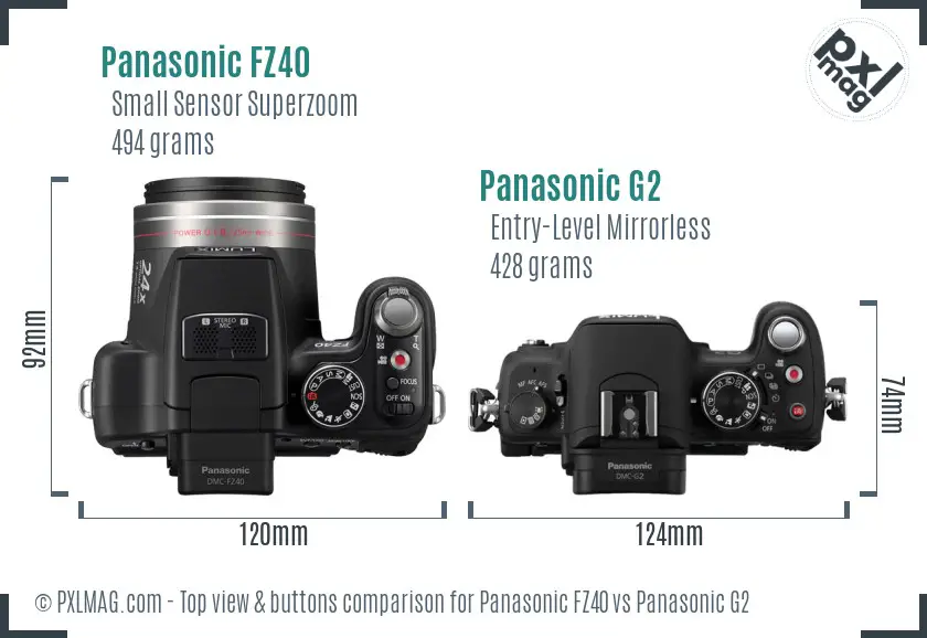 Panasonic FZ40 vs Panasonic G2 top view buttons comparison