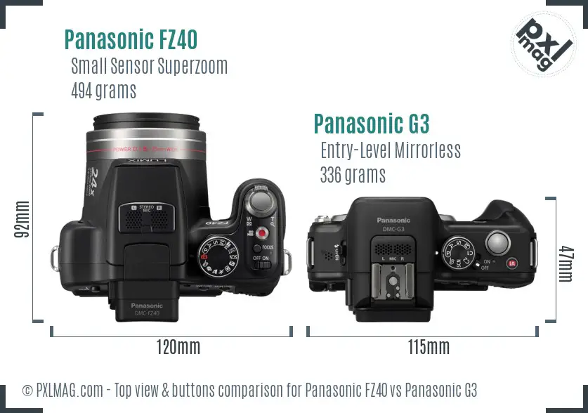 Panasonic FZ40 vs Panasonic G3 top view buttons comparison