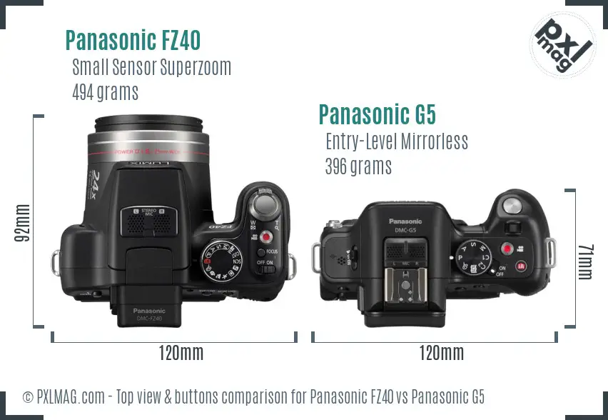 Panasonic FZ40 vs Panasonic G5 top view buttons comparison