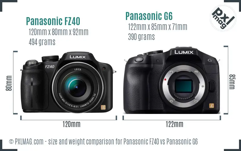 Panasonic FZ40 vs Panasonic G6 size comparison