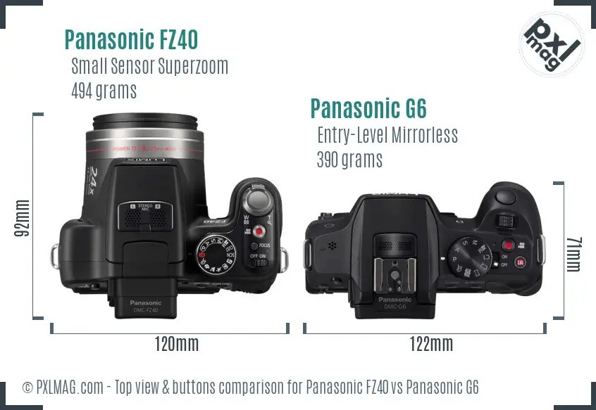 Panasonic FZ40 vs Panasonic G6 top view buttons comparison