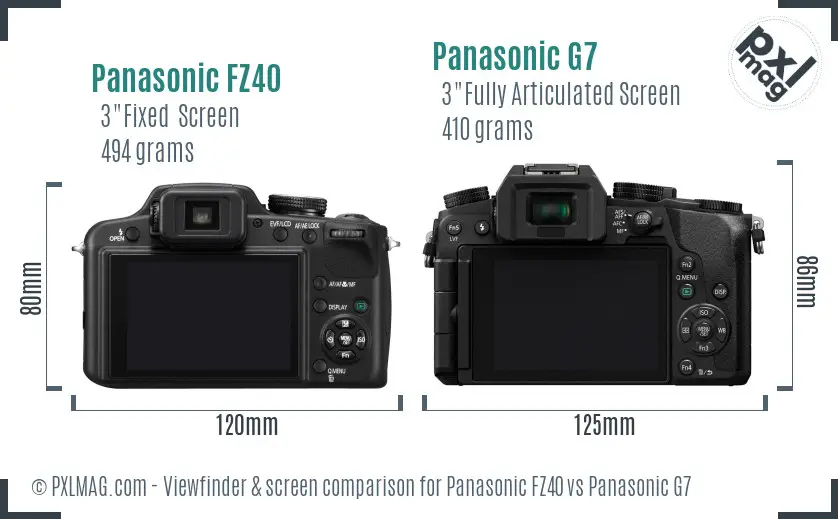 Panasonic FZ40 vs Panasonic G7 Screen and Viewfinder comparison