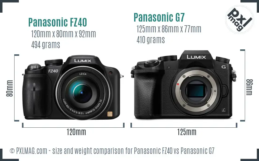 Panasonic FZ40 vs Panasonic G7 size comparison
