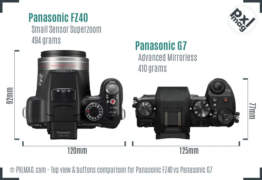 Panasonic FZ40 vs Panasonic G7 top view buttons comparison