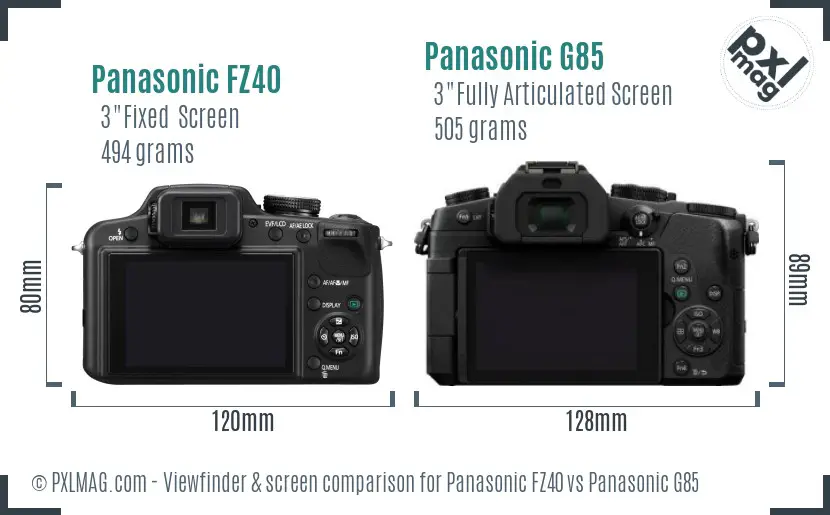 Panasonic FZ40 vs Panasonic G85 Screen and Viewfinder comparison