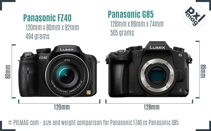 Panasonic FZ40 vs Panasonic G85 size comparison