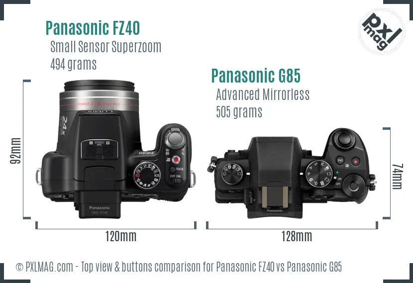 Panasonic FZ40 vs Panasonic G85 top view buttons comparison