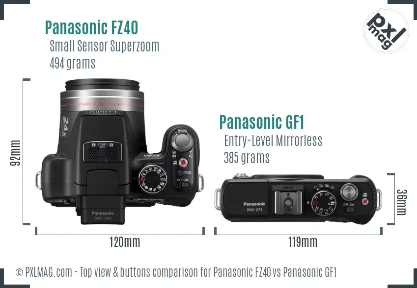 Panasonic FZ40 vs Panasonic GF1 top view buttons comparison