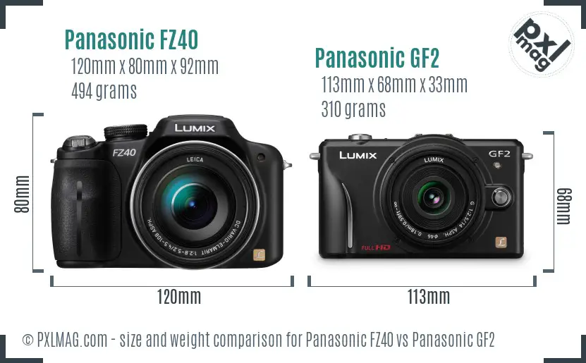 Panasonic FZ40 vs Panasonic GF2 size comparison