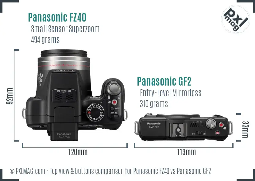 Panasonic FZ40 vs Panasonic GF2 top view buttons comparison