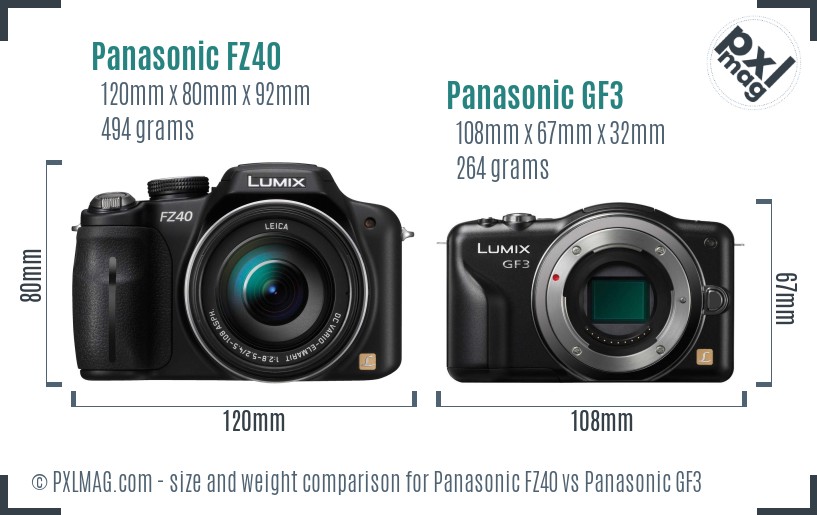 Panasonic FZ40 vs Panasonic GF3 size comparison