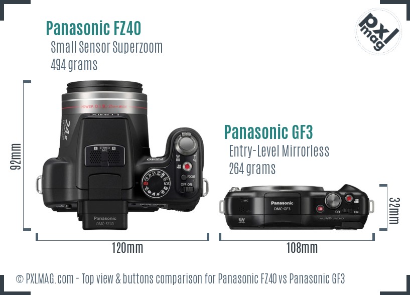 Panasonic FZ40 vs Panasonic GF3 top view buttons comparison