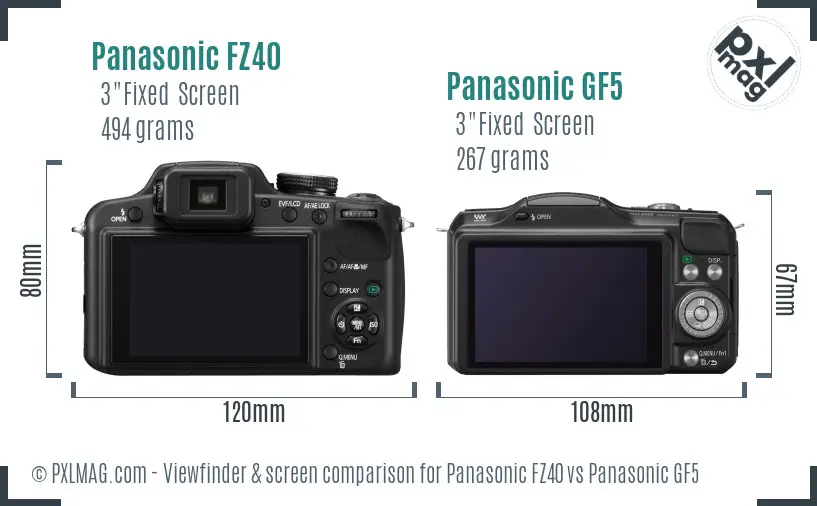 Panasonic FZ40 vs Panasonic GF5 Screen and Viewfinder comparison
