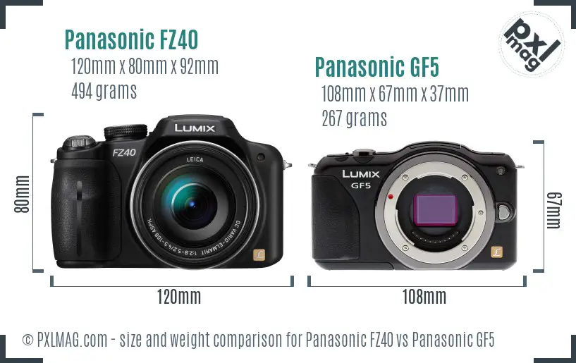 Panasonic FZ40 vs Panasonic GF5 size comparison