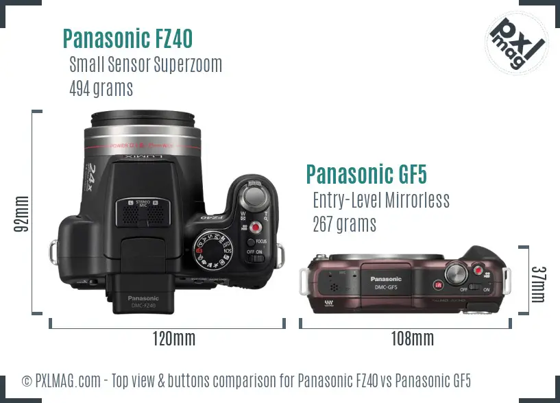 Panasonic FZ40 vs Panasonic GF5 top view buttons comparison