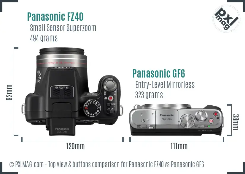Panasonic FZ40 vs Panasonic GF6 top view buttons comparison
