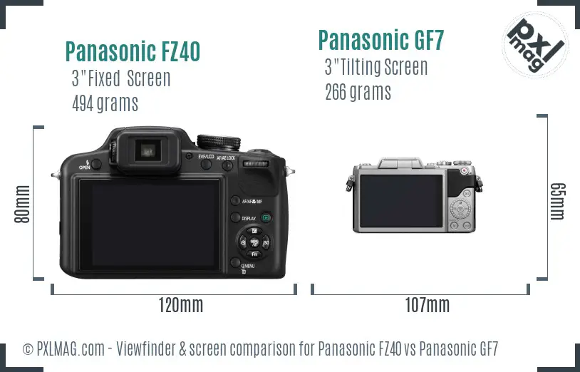 Panasonic FZ40 vs Panasonic GF7 Screen and Viewfinder comparison