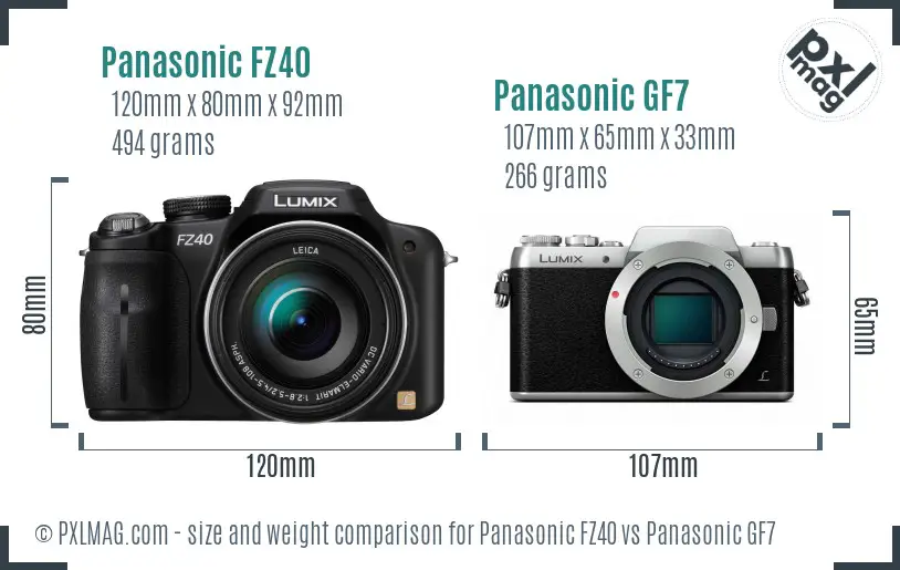 Panasonic FZ40 vs Panasonic GF7 size comparison