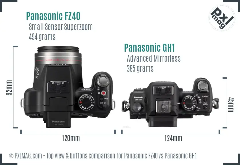 Panasonic FZ40 vs Panasonic GH1 top view buttons comparison