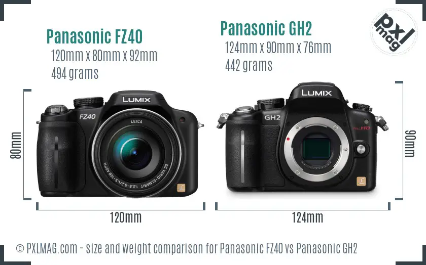 Panasonic FZ40 vs Panasonic GH2 size comparison