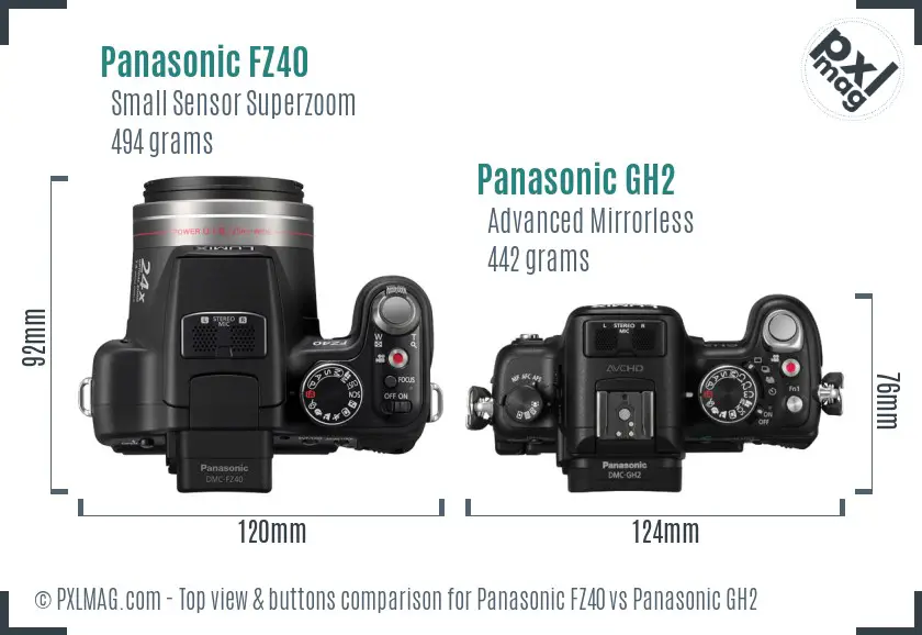 Panasonic FZ40 vs Panasonic GH2 top view buttons comparison