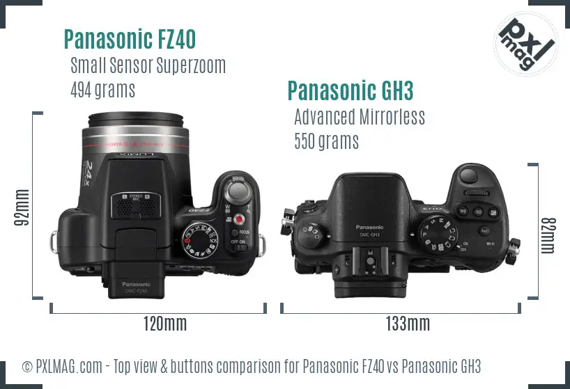 Panasonic FZ40 vs Panasonic GH3 top view buttons comparison