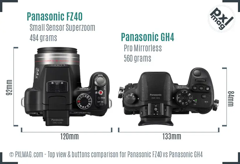Panasonic FZ40 vs Panasonic GH4 top view buttons comparison