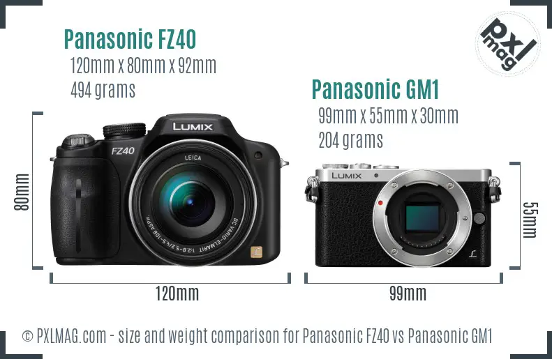 Panasonic FZ40 vs Panasonic GM1 size comparison