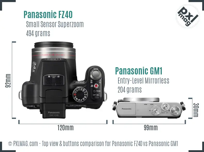Panasonic FZ40 vs Panasonic GM1 top view buttons comparison