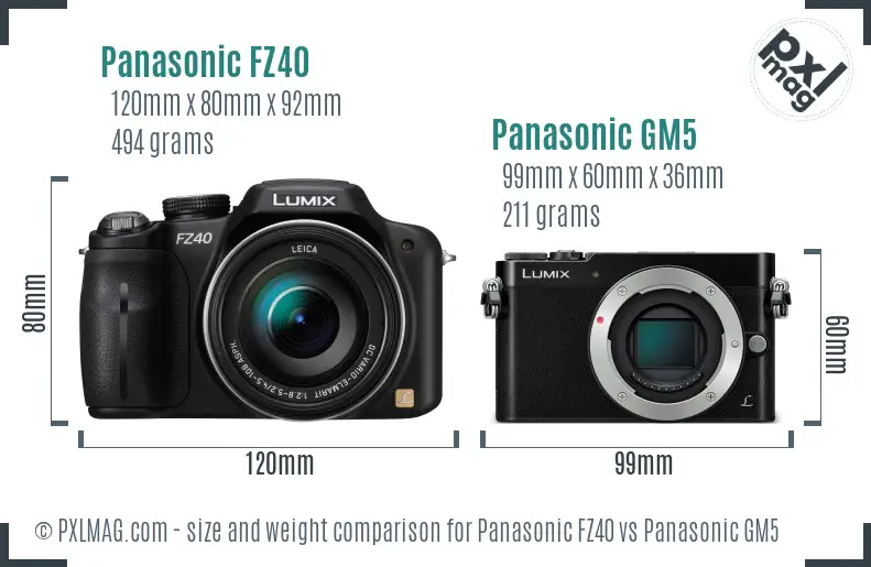 Panasonic FZ40 vs Panasonic GM5 size comparison
