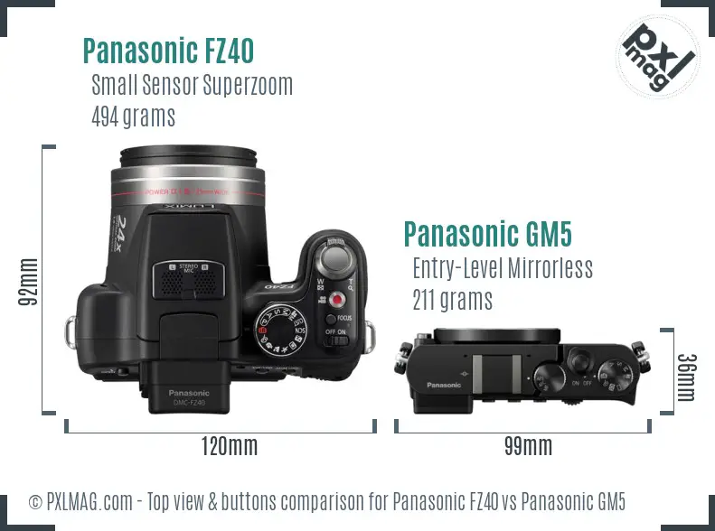 Panasonic FZ40 vs Panasonic GM5 top view buttons comparison