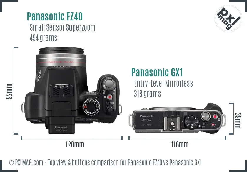 Panasonic FZ40 vs Panasonic GX1 top view buttons comparison