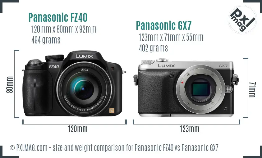 Panasonic FZ40 vs Panasonic GX7 size comparison