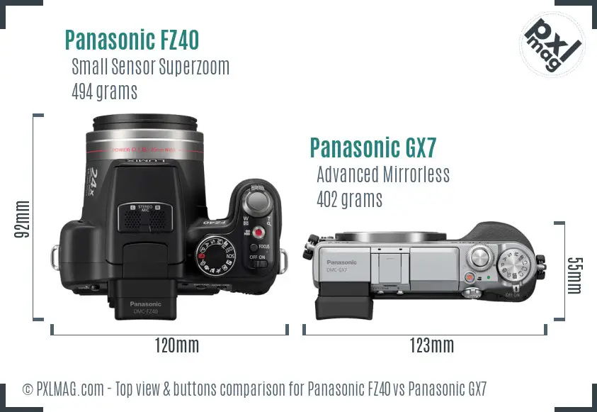 Panasonic FZ40 vs Panasonic GX7 top view buttons comparison