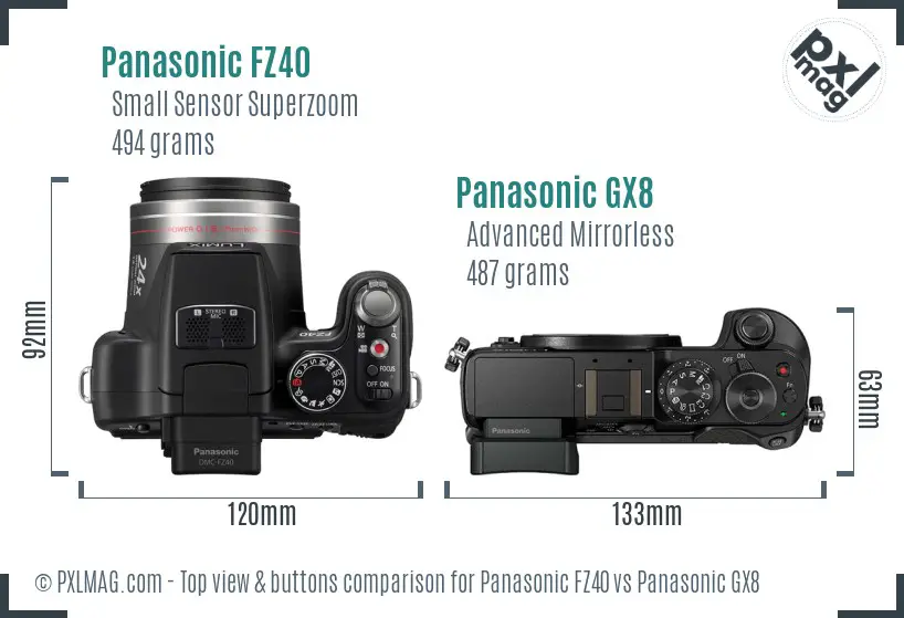 Panasonic FZ40 vs Panasonic GX8 top view buttons comparison