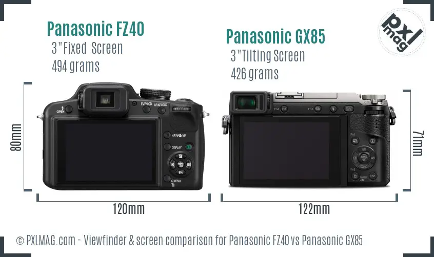 Panasonic FZ40 vs Panasonic GX85 Screen and Viewfinder comparison