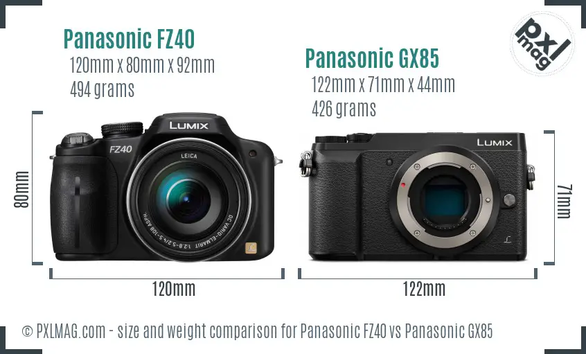Panasonic FZ40 vs Panasonic GX85 size comparison