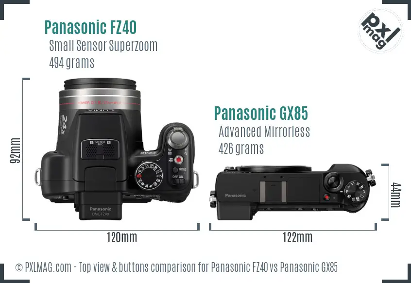 Panasonic FZ40 vs Panasonic GX85 top view buttons comparison