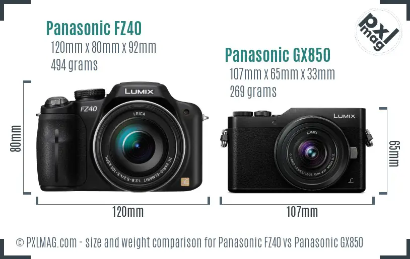 Panasonic FZ40 vs Panasonic GX850 size comparison