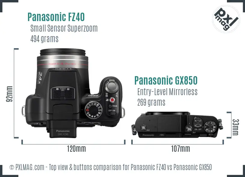 Panasonic FZ40 vs Panasonic GX850 top view buttons comparison