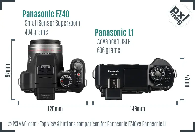 Panasonic FZ40 vs Panasonic L1 top view buttons comparison