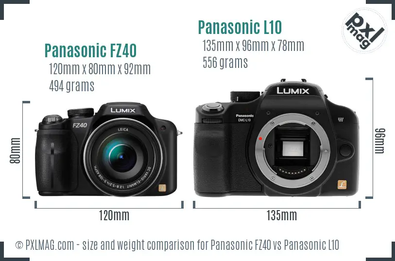 Panasonic FZ40 vs Panasonic L10 size comparison