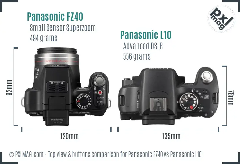 Panasonic FZ40 vs Panasonic L10 top view buttons comparison