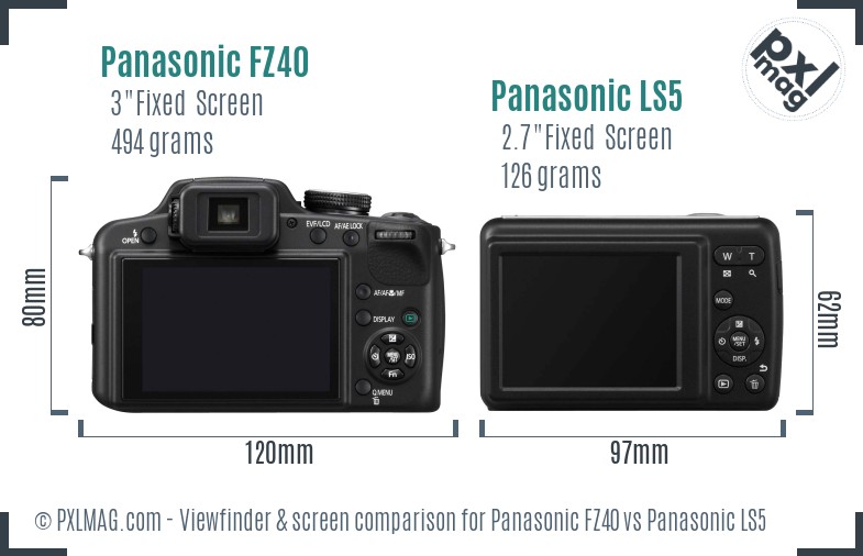 Panasonic FZ40 vs Panasonic LS5 Screen and Viewfinder comparison