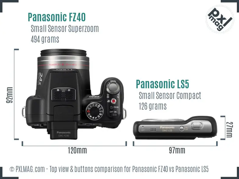 Panasonic FZ40 vs Panasonic LS5 top view buttons comparison