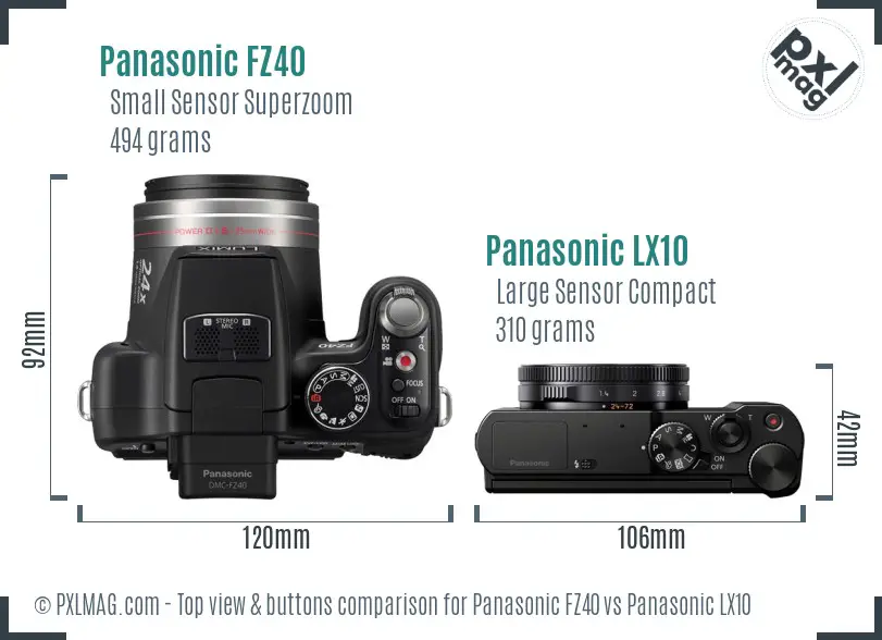Panasonic FZ40 vs Panasonic LX10 top view buttons comparison