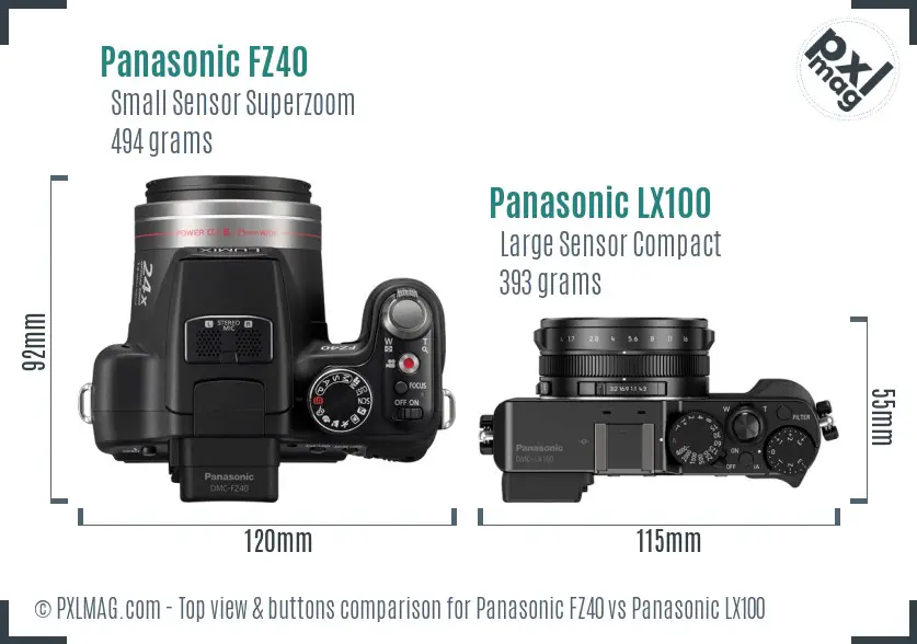Panasonic FZ40 vs Panasonic LX100 top view buttons comparison