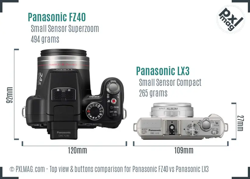Panasonic FZ40 vs Panasonic LX3 top view buttons comparison
