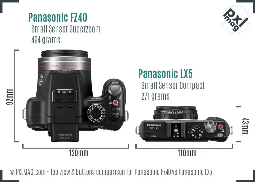 Panasonic FZ40 vs Panasonic LX5 top view buttons comparison