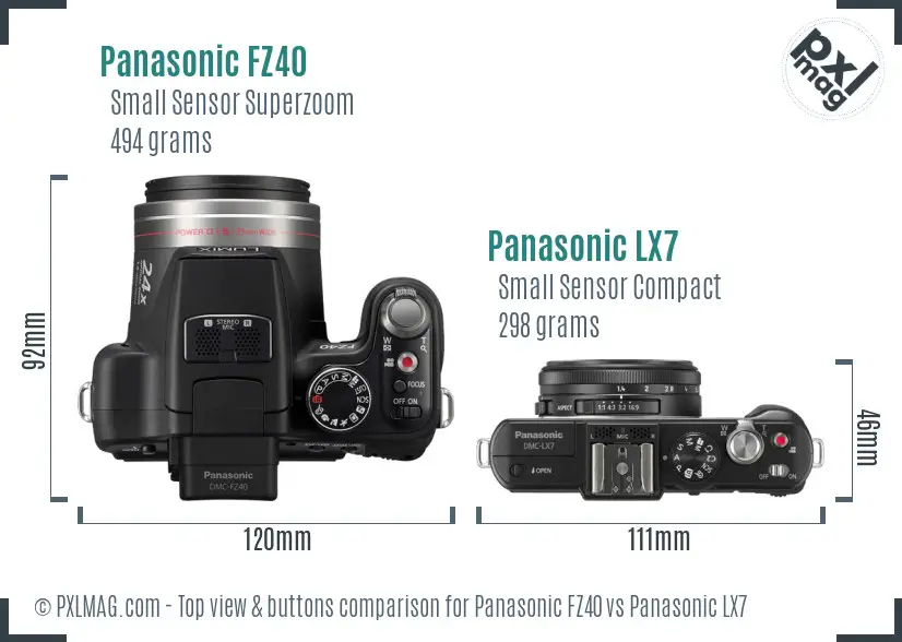 Panasonic FZ40 vs Panasonic LX7 top view buttons comparison